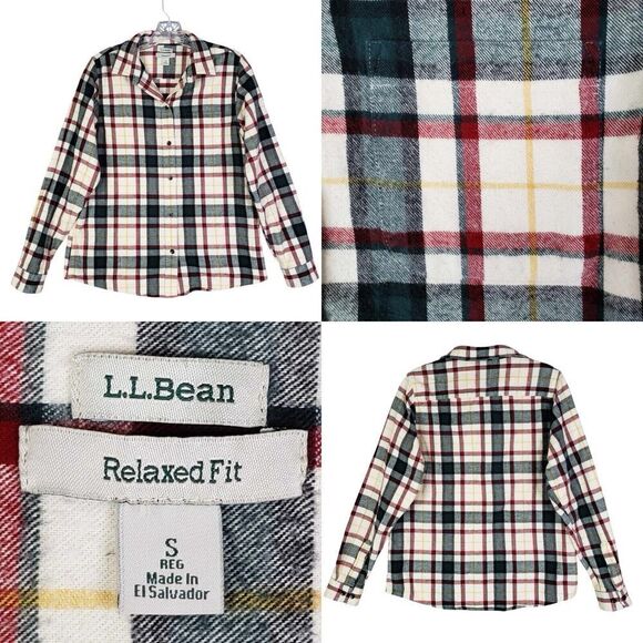 LL Bean Shirt Button Up Womens Size Small S LS Plaid Flannel Relaxed Cabin - Picture 1 of 9